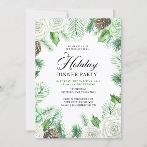 Budget Pine Holly Corporate Dinner Party Invite