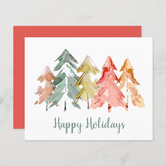 Budget Pine Tree Watercolors Christmas Card (Front/Back)