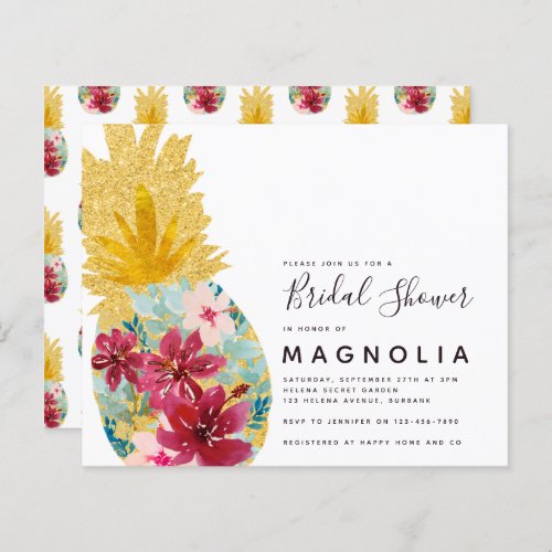 Budget Pineapple Floral Bridal Shower Invitation