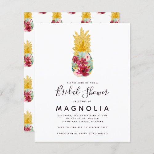 Budget Pineapple Floral Bridal Shower Invitation