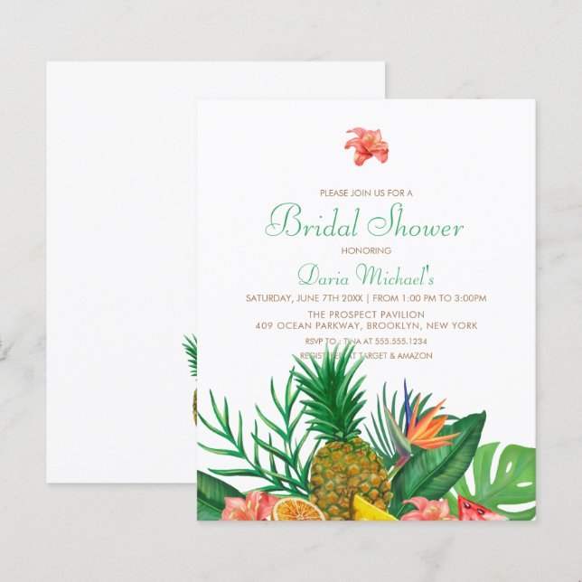 Budget Pineapple Hawaiian Bridal Shower Invitation (Front/Back)