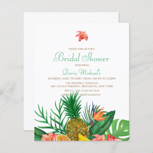 Budget Pineapple Hawaiian Bridal Shower Invitation