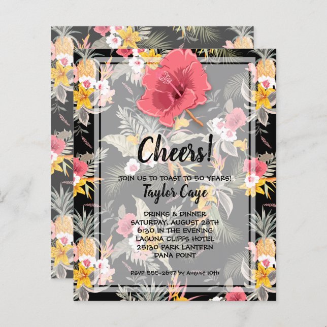 Budget Pineapple Tropical Birthday Invitations (Front/Back)