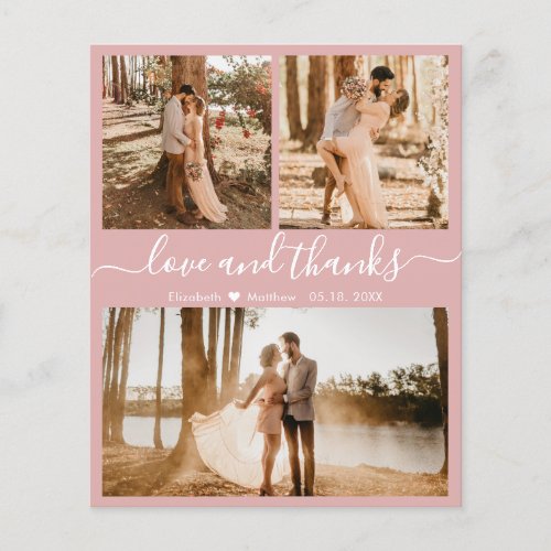 Budget Pink  3 Photo Collage Wedding Thank You