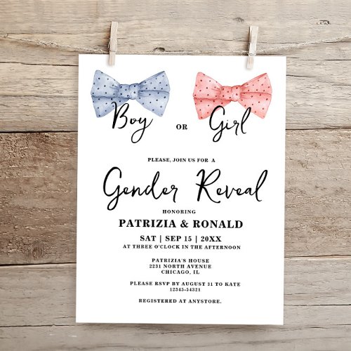 Budget Pink and Blue Bows Gender Reveal Party Card