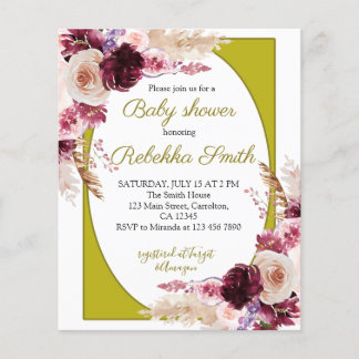 Budget Pink and Burgundy Baby Shower İnvitation 