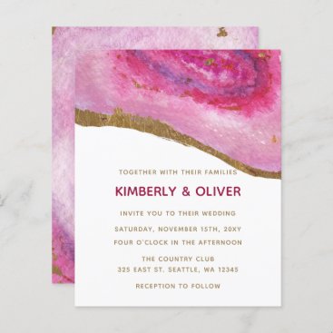 Budget Pink and Gold Agate Wedding Invitation