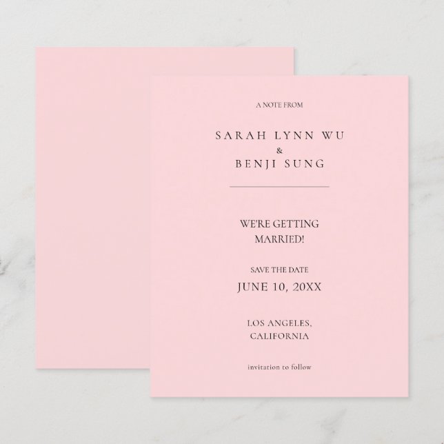 Budget Pink B Minimalist Mod 2V2 Save the Date (Front/Back)