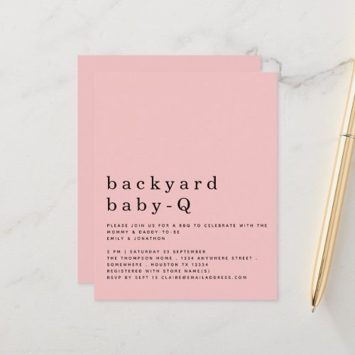 Budget Pink Backyard Baby Q BBQ Shower Invite