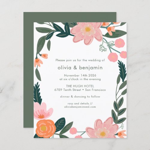 Budget Pink Backyard Garden Flowers Wedding Invite