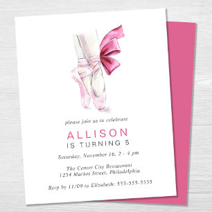Budget Pink Ballet Shoes Birthday Party Invitation