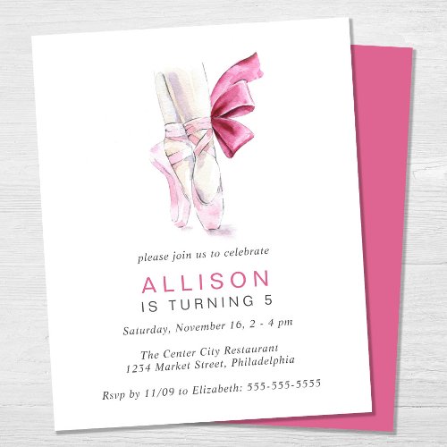Budget Pink Ballet Shoes Birthday Party Invitation