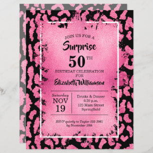 Budget Pink Black Leopard Birthday Invitations