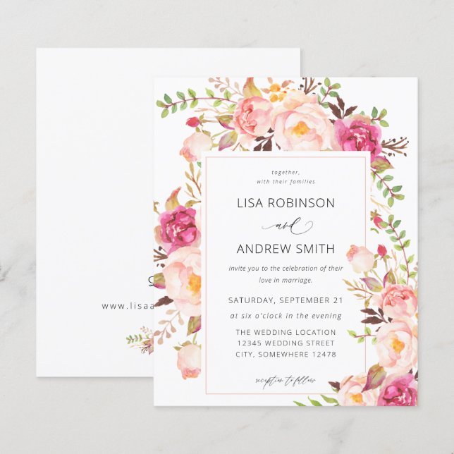 Budget Pink Blooming Blush Floral Wedding V3 (Front/Back)