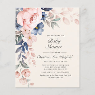 Budget Pink Blue Floral Baby Shower Invitation