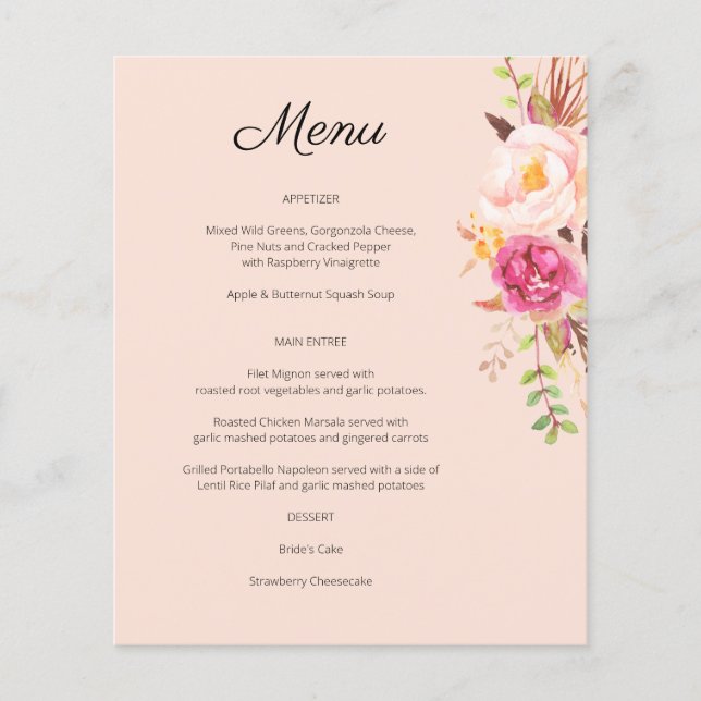 Budget Pink Blush Blooming Floral Menu- Pink Flyer (Front)