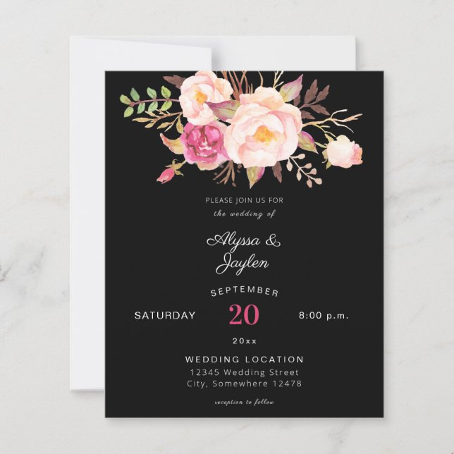 Budget Pink Blush Floral Black Wedding (Front)