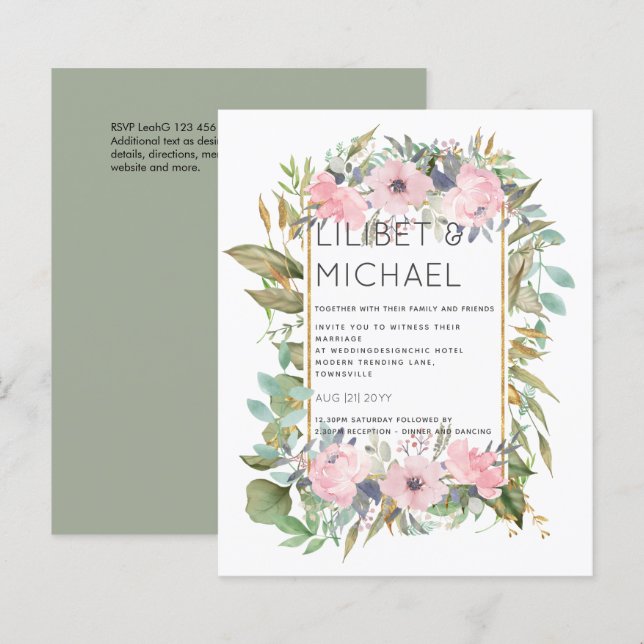 BUDGET  Pink Blush Floral Sage Greenery Wedding (Front/Back)