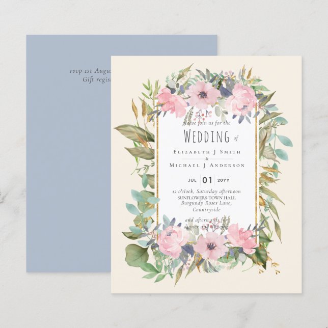 BUDGET  Pink Blush Floral Sage Greenery Wedding (Front/Back)