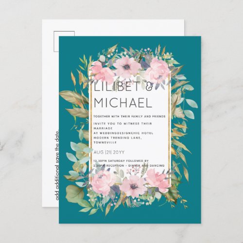 BUDGET  Pink Blush Floral Sage Greenery Wedding Postcard