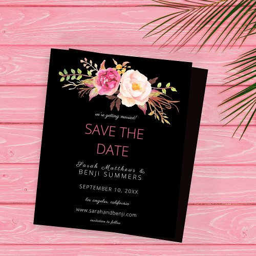 Budget Pink Blush Floral Save the Date _ Black
