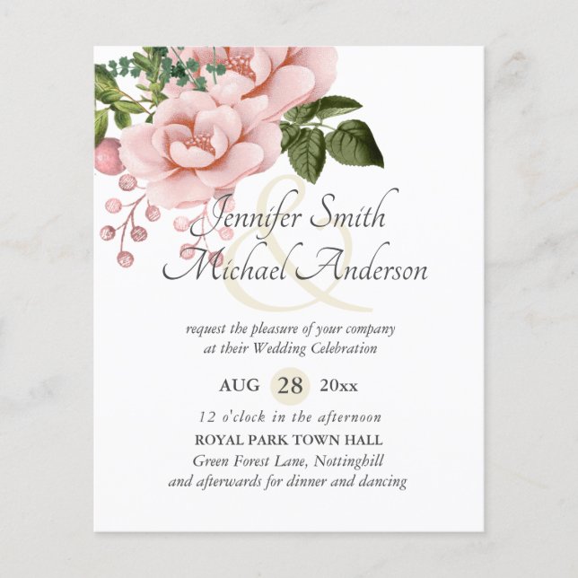 Budget Pink Blush Floral Wedding Ampersand (Front)