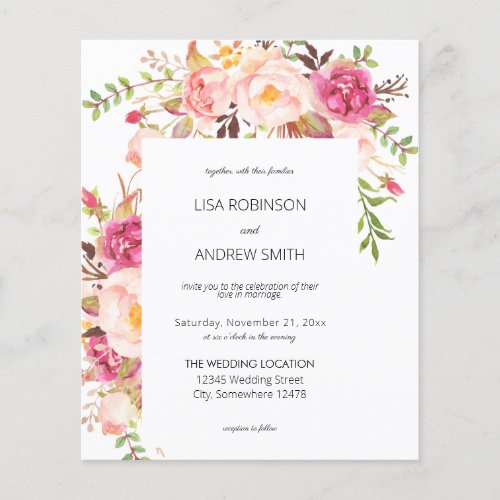 Budget Pink Blush Floral White V2 Wedding Flyer