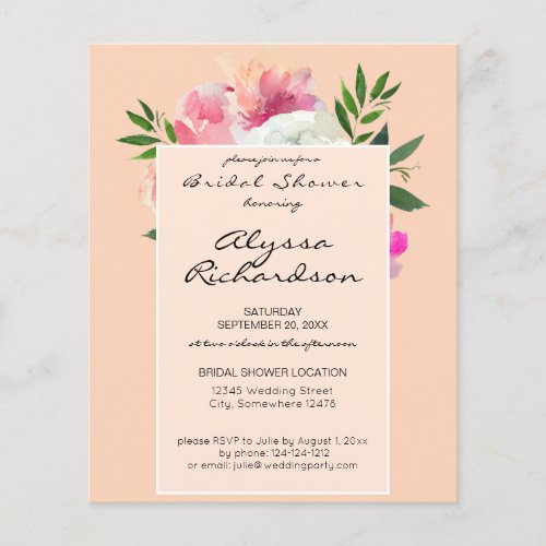 Budget Pink Blush White Floral 2B Bridal Shower Flyer