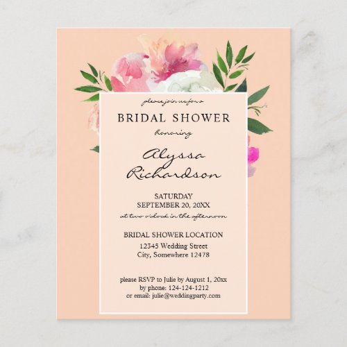 Budget Pink Blush White Floral 2C Bridal Shower Flyer