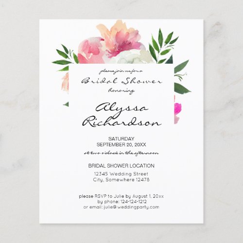 Budget Pink Blush White Floral Bridal Shower Flyer