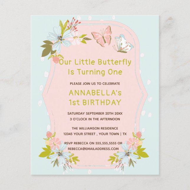 Budget Pink Boho Butterfly 1st Birthday Party (Front)