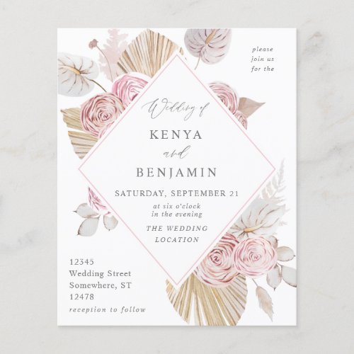 Budget Pink Boho Floral Wedding Flyer