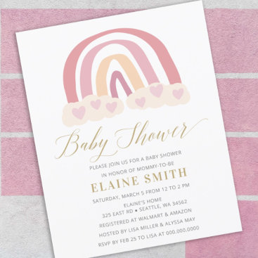 Budget Pink Boho Rainbow Baby Shower Invitation