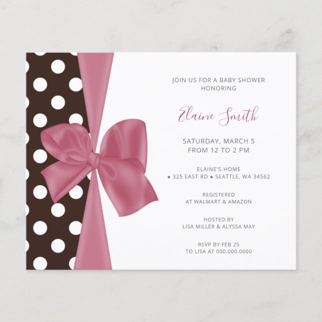 Budget Pink Bow Girl Baby Shower Invitations (Front)