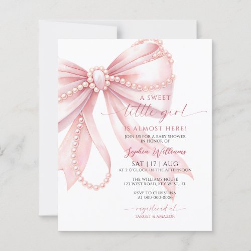Budget Pink Bow Sweet Little Girl Baby Shower