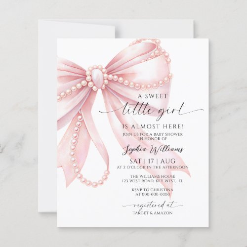Budget Pink Bow Sweet Little Girl Baby Shower