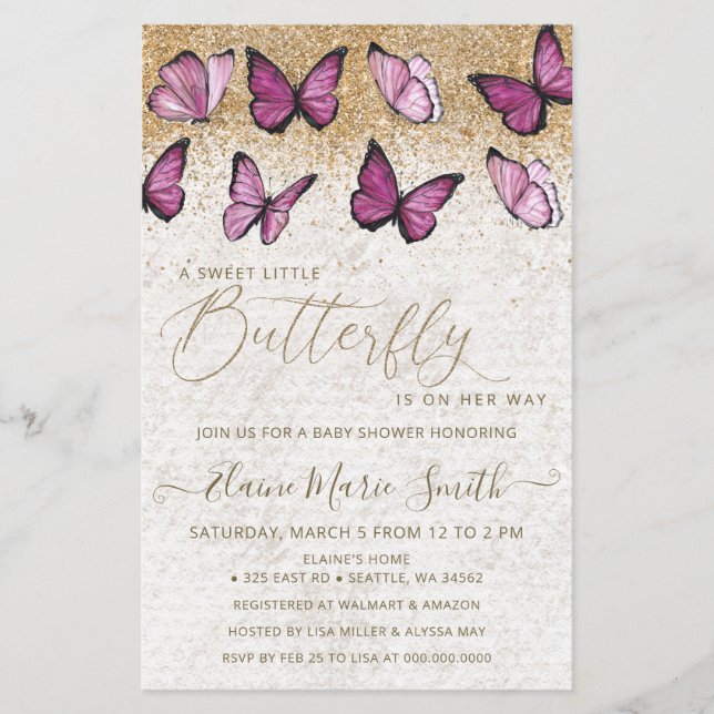 Budget Pink Butterfly Baby Shower Invitation (Front)