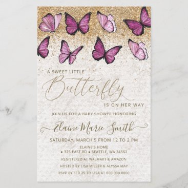 Budget Pink Butterfly Baby Shower Invitation