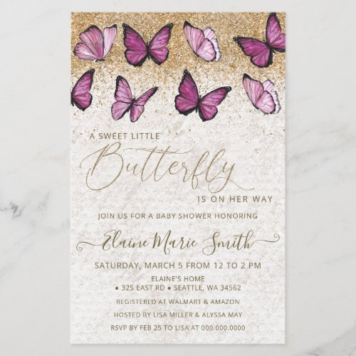 Budget Pink Butterfly Baby Shower Invitation