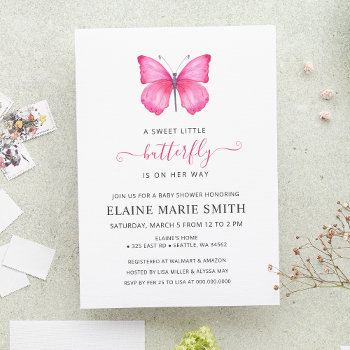 Budget Pink Butterfly Baby Shower Invitation by Invitationboutique at Zazzle