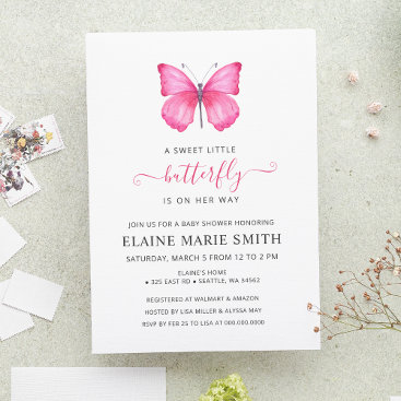 Budget Pink Butterfly Baby Shower Invitation