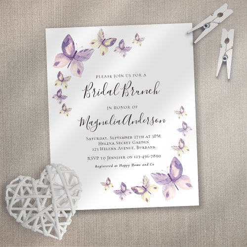 Budget Pink Butterfly Bridal Brunch Invitation
