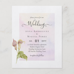 BUDGET Pink Calla Lily Watercolor Wedding Invite Flyer