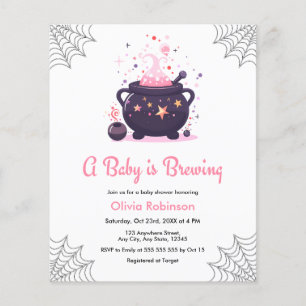 Budget Pink Cauldron Halloween Baby Shower Invite Flyer