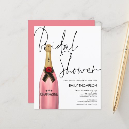 Budget Pink Champagne Script White Bridal Shower