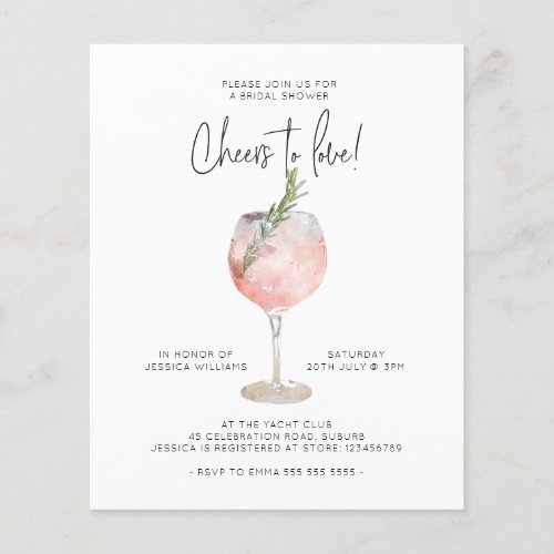 Budget Pink Cheers to Love Bridal Shower Invite