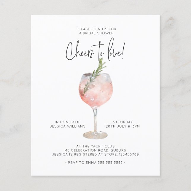 Budget Pink Cheers to Love Bridal Shower Invite Flyer (Front)