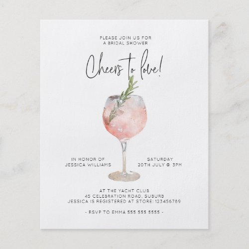 Budget Pink Cheers to Love Bridal Shower Invite Flyer