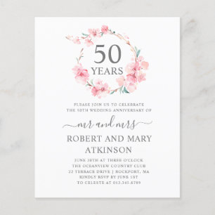 Budget Pink Cherry Blossom 50th Anniversary Invite