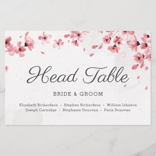 Budget pink cherry blossom head table card
